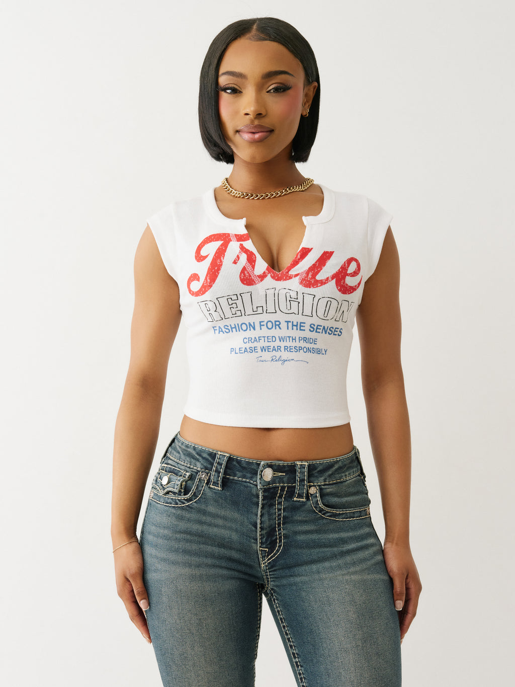 True Religion Vintage V Notch Rib Top
