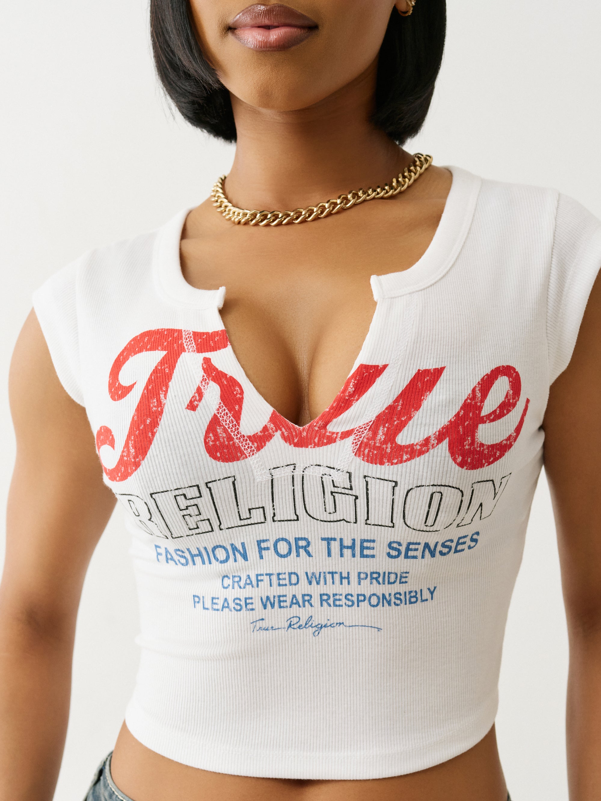 True Religion Vintage V Notch Rib Top