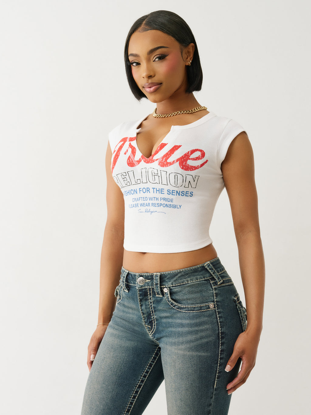 True Religion Vintage V Notch Rib Top