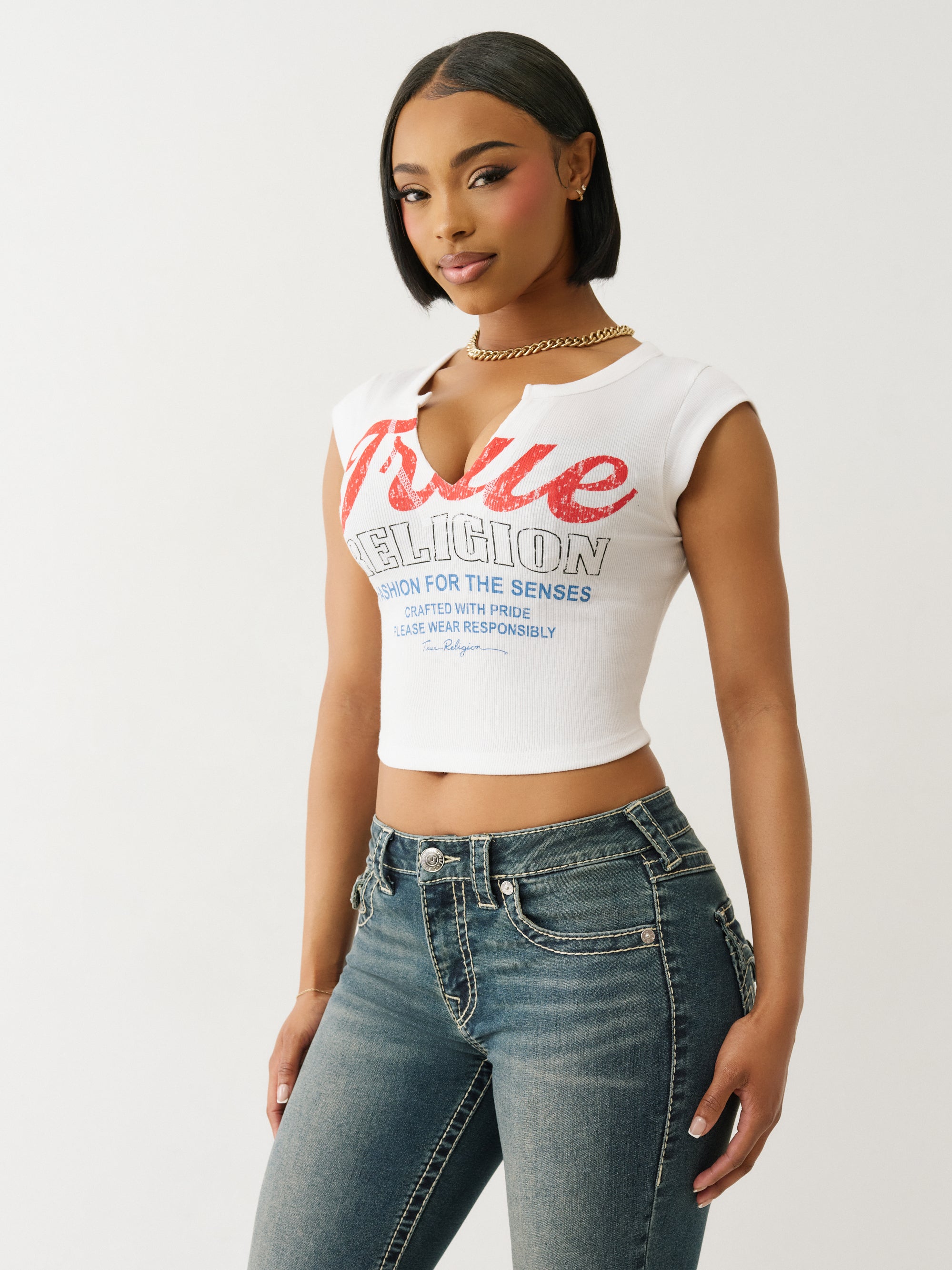True Religion Vintage V Notch Rib Top