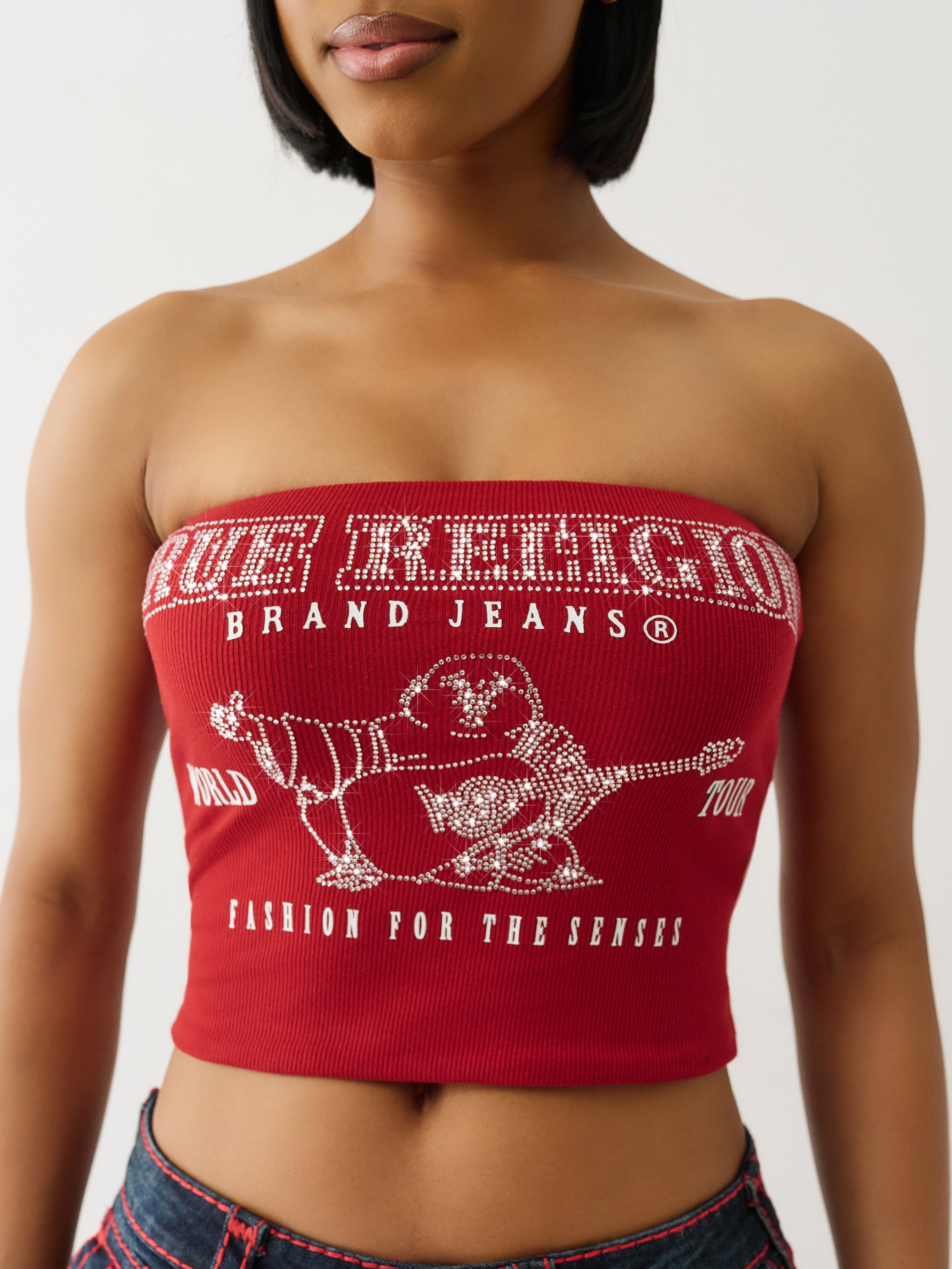 True Religion Crystal Buddha Ribbed Tube Top