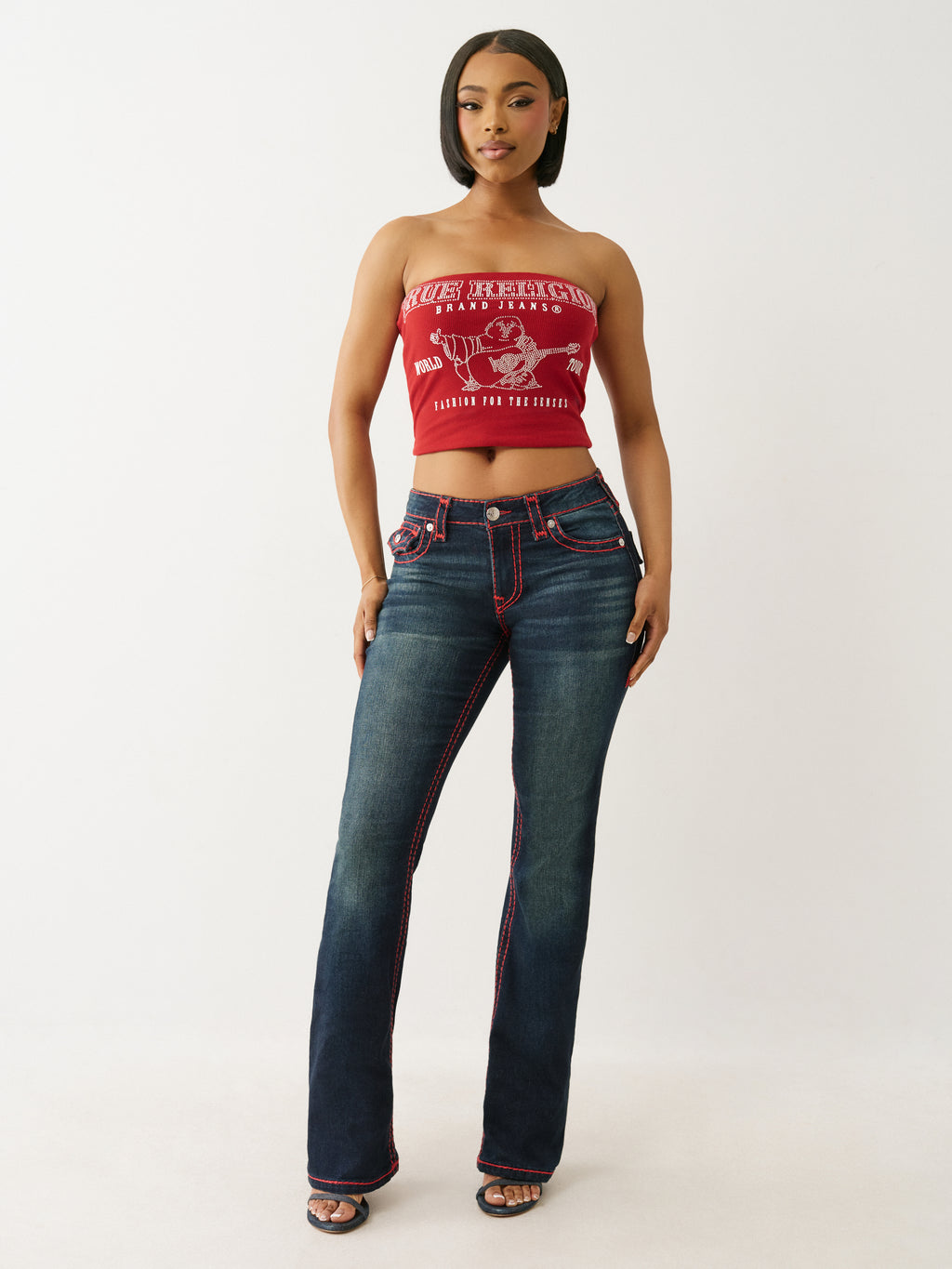 True Religion Crystal Buddha Ribbed Tube Top