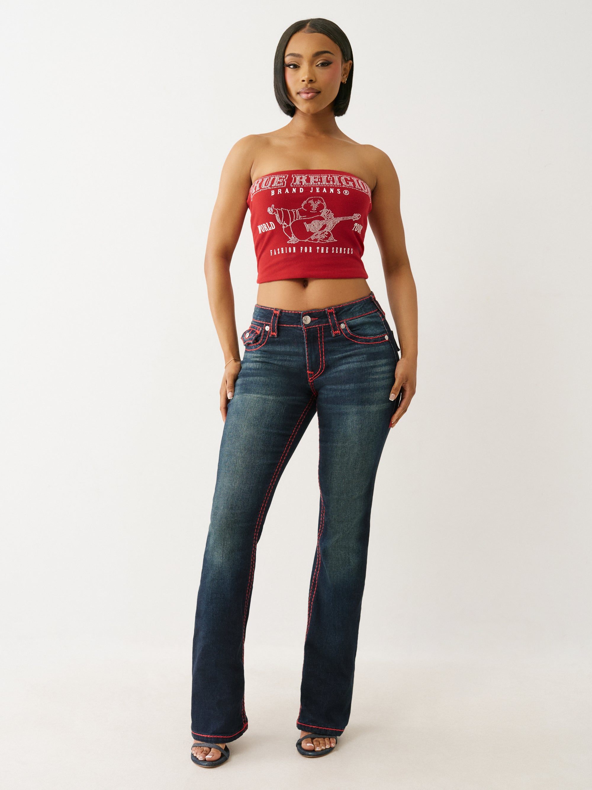 True Religion Crystal Buddha Ribbed Tube Top