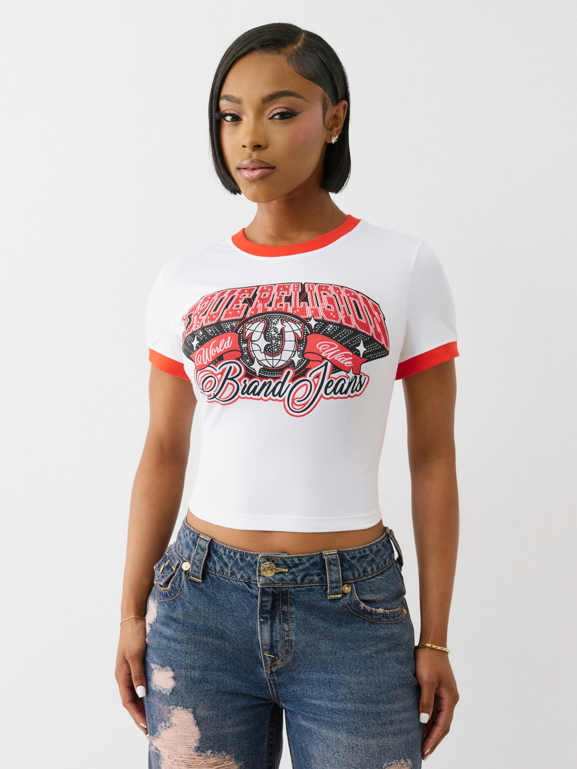 True Religion Crystal Contrast Ringer Tee