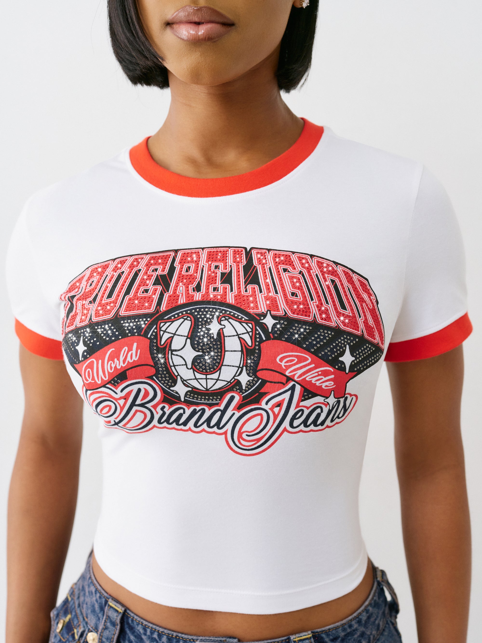 True Religion Crystal Contrast Ringer Tee