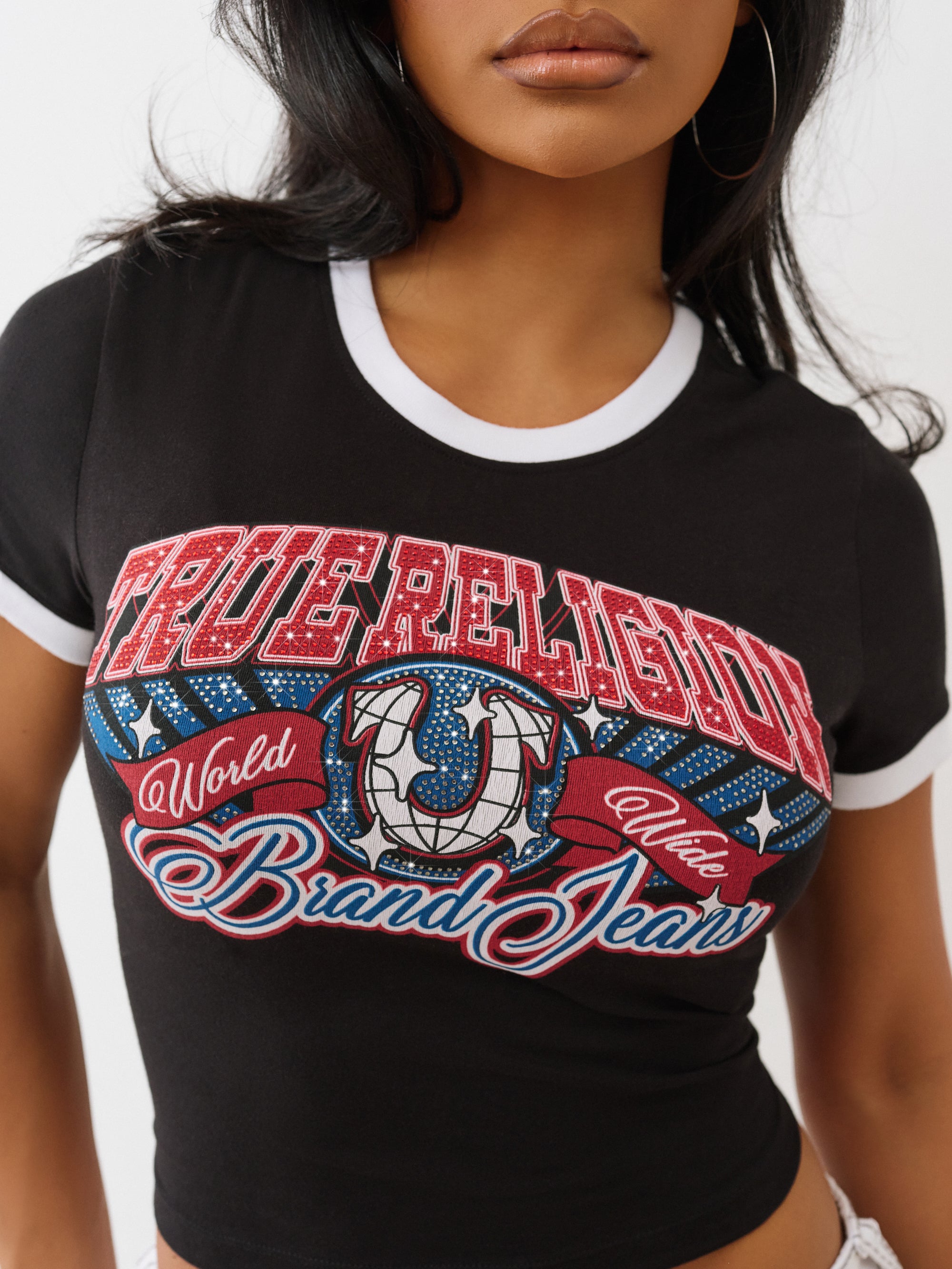 True Religion Crystal Contrast Ringer Tee Black