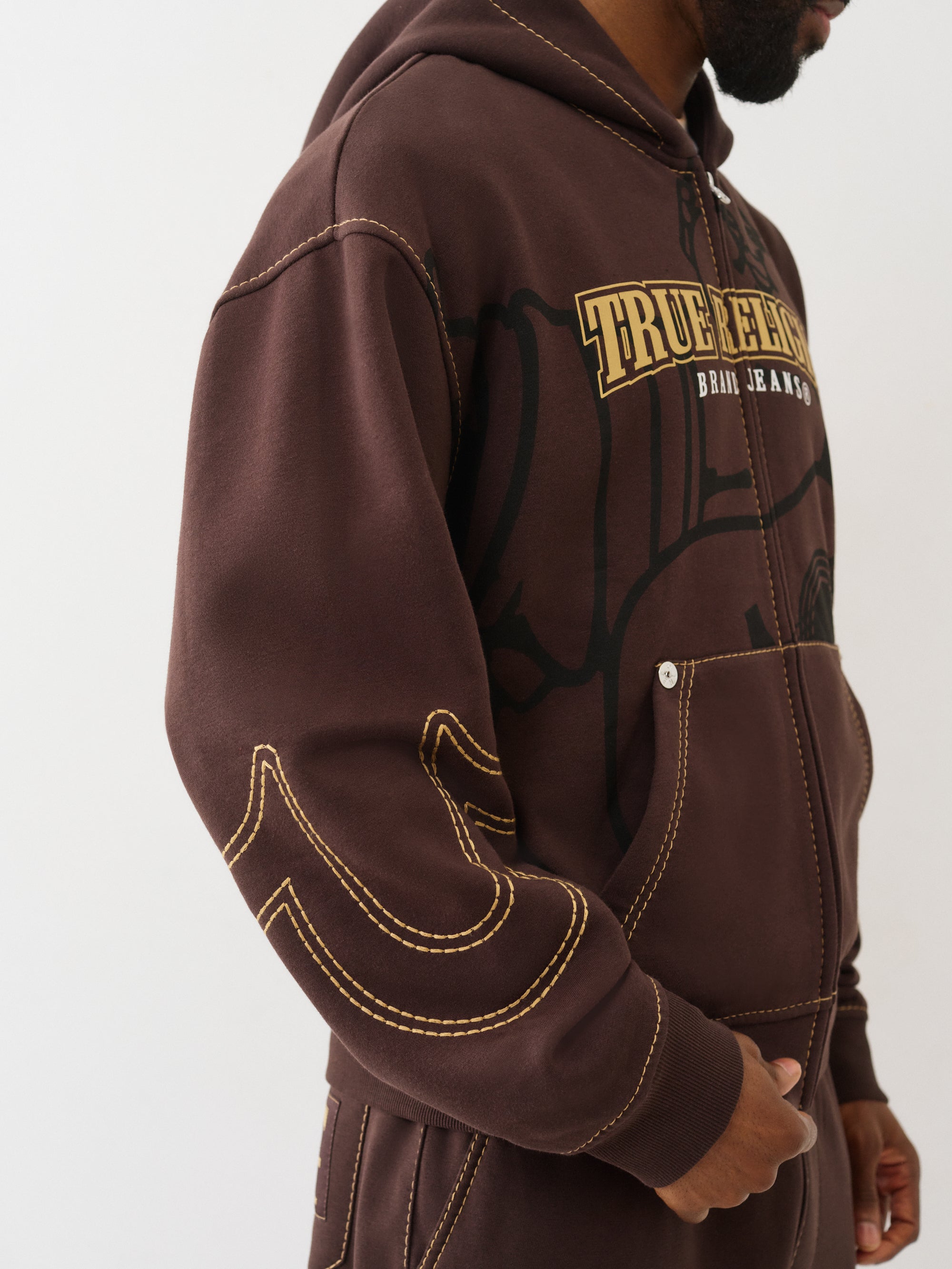 True Religion Cinched Big T Zip Up Hoodie