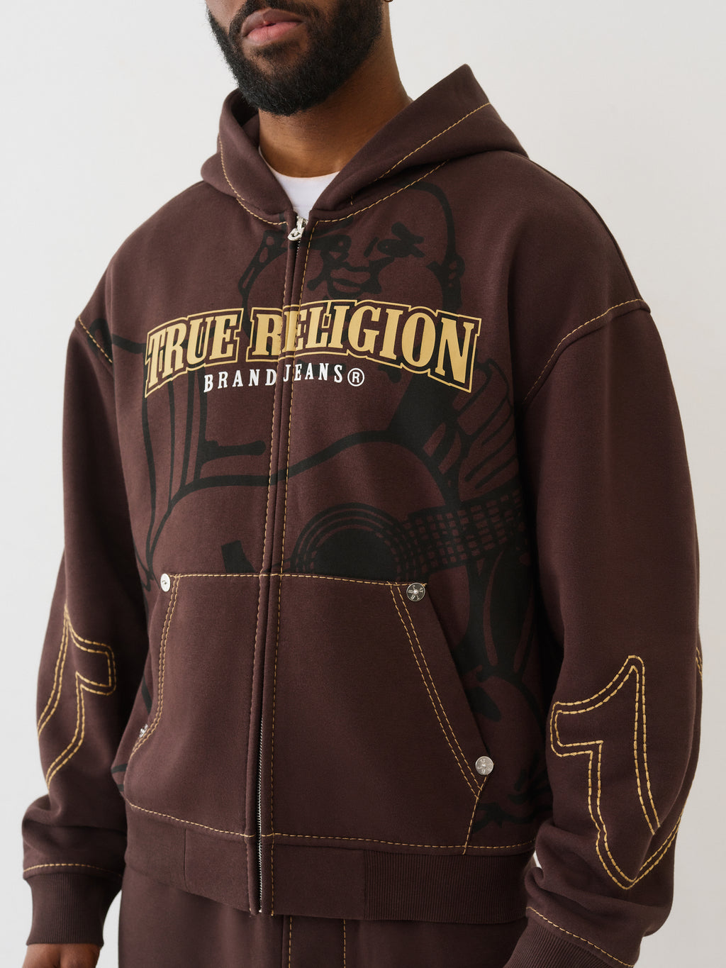 True Religion Cinched Big T Zip Up Hoodie