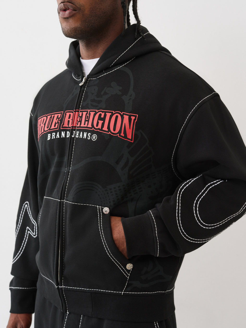True Religion Cinched Big T Zip Up Hoodie Black