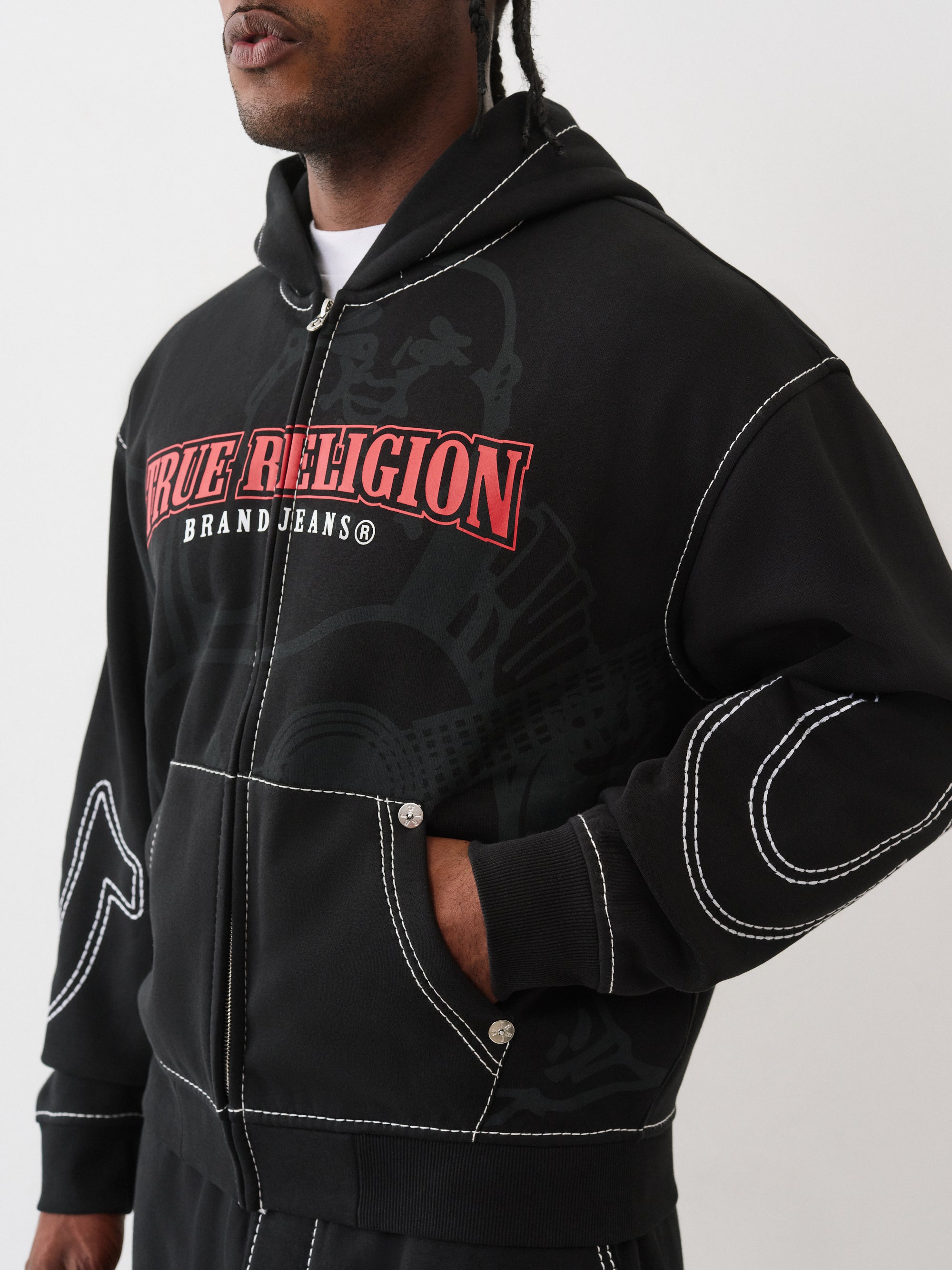 True Religion Cinched Big T Zip Up Hoodie Black