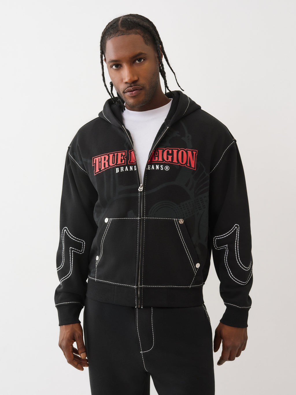 True Religion Cinched Big T Zip Up Hoodie Black