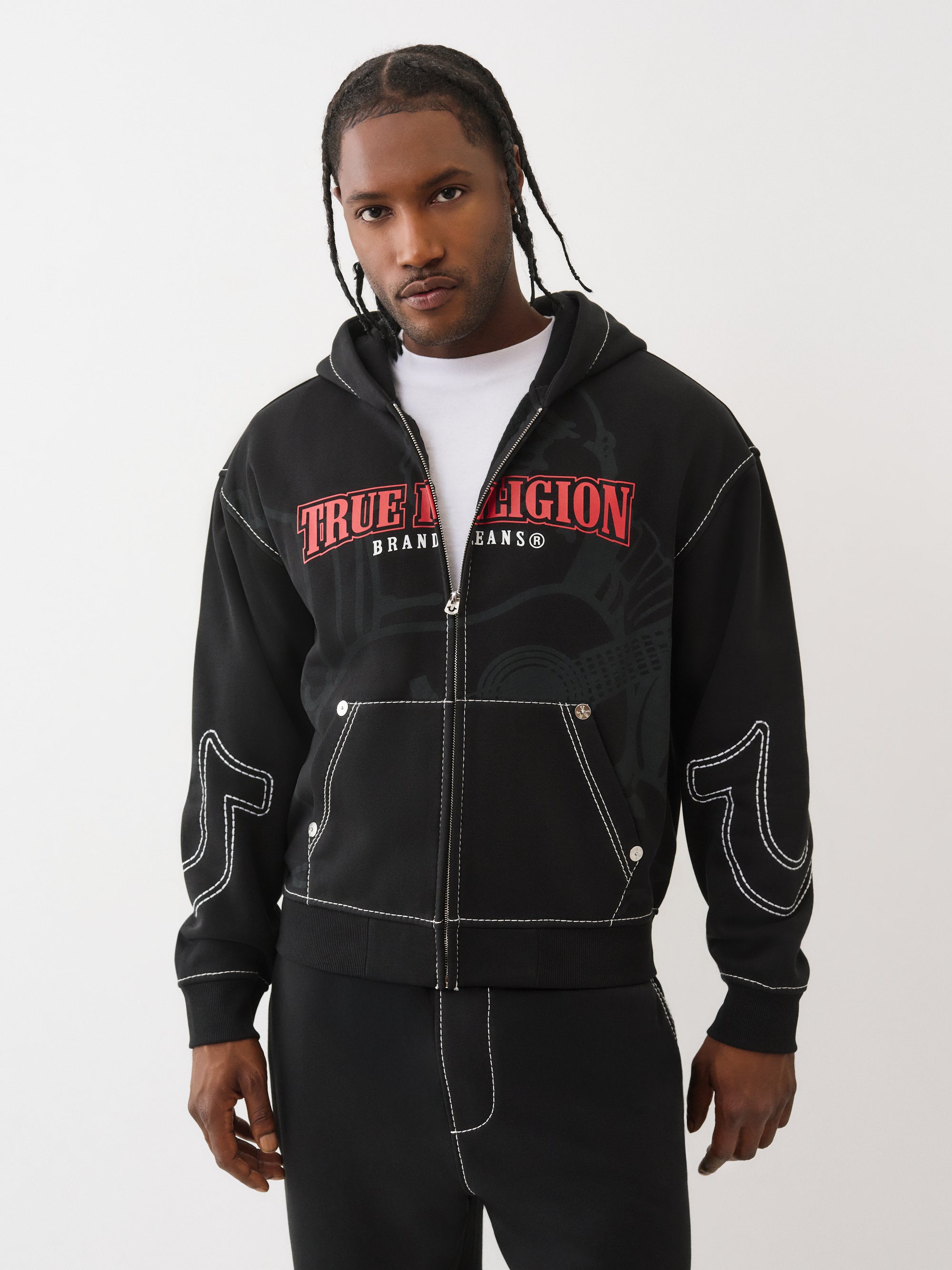 True Religion Cinched Big T Zip Up Hoodie Black