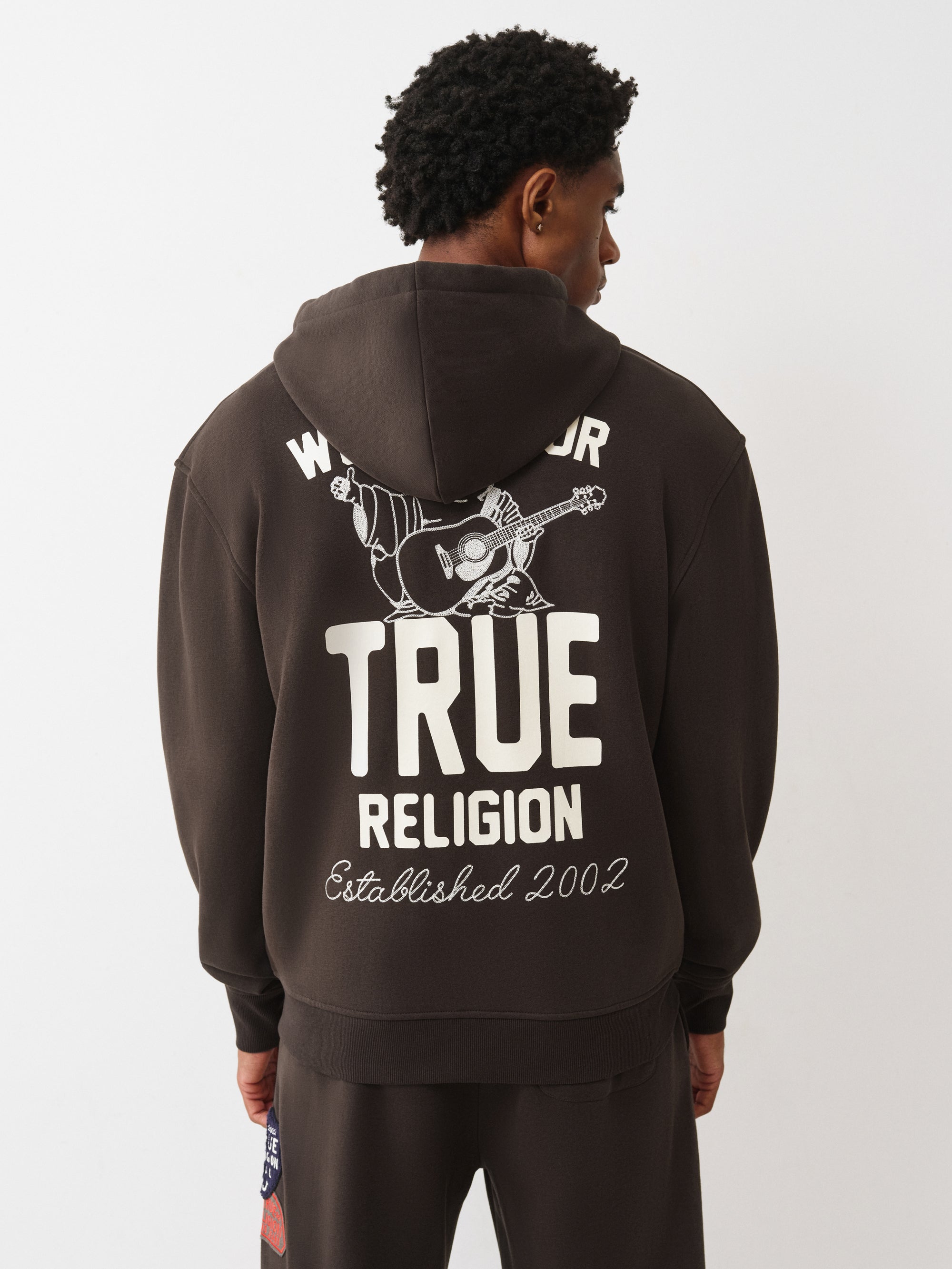 True Religion Patch Vintage Zip Up Hoodie Brown