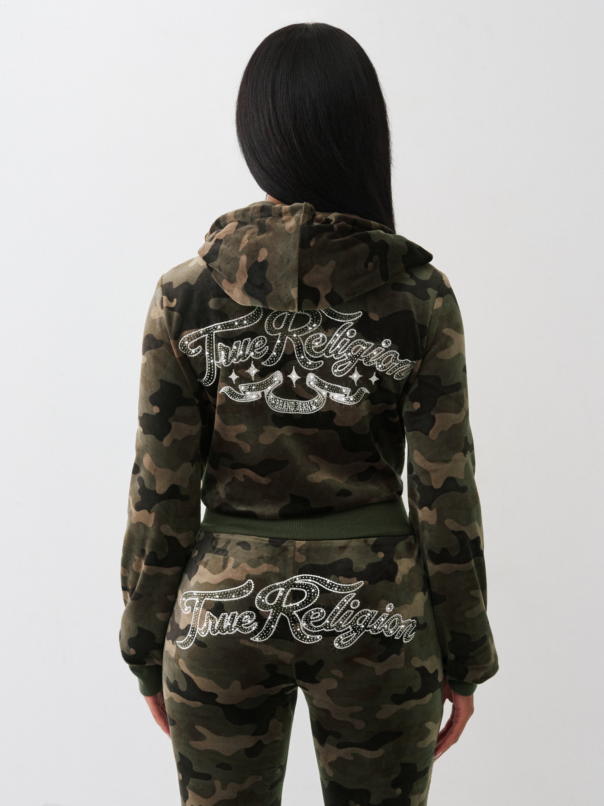 True Religion Camo Velour Shrunken Hoodie