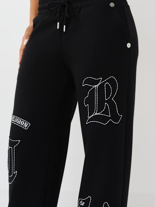 True Religion Branded Applique Wide Leg Pant