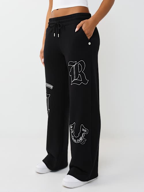 True Religion Branded Applique Wide Leg Pant