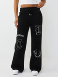True Religion Branded Applique Wide Leg Pant