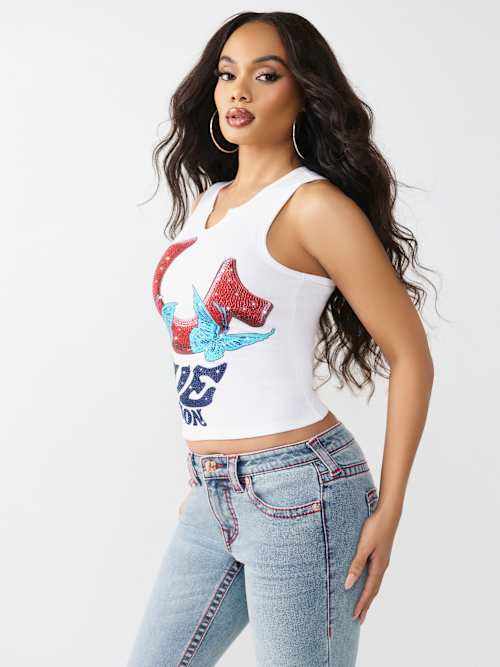 True Religion CR Branded V Notch Racer Tank