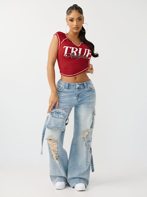 True Religion Crystal Rib Notched Baby Tee