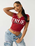 True Religion Crystal Rib Notched Baby Tee
