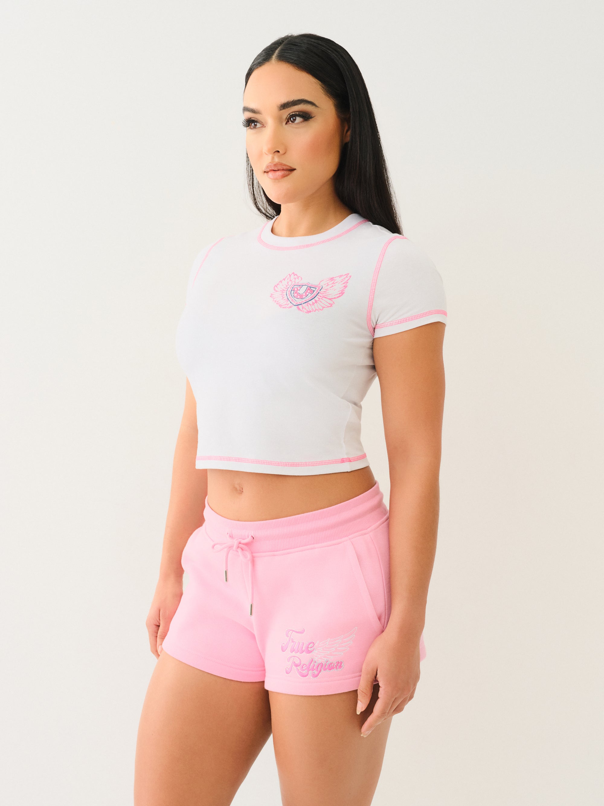 True Religion Contrast Stitch Wing Short Sleeve Baby Tee *Preorder