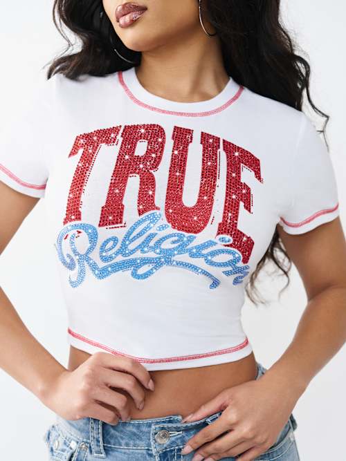 True Religion Crystal Logo Crew Baby Tee