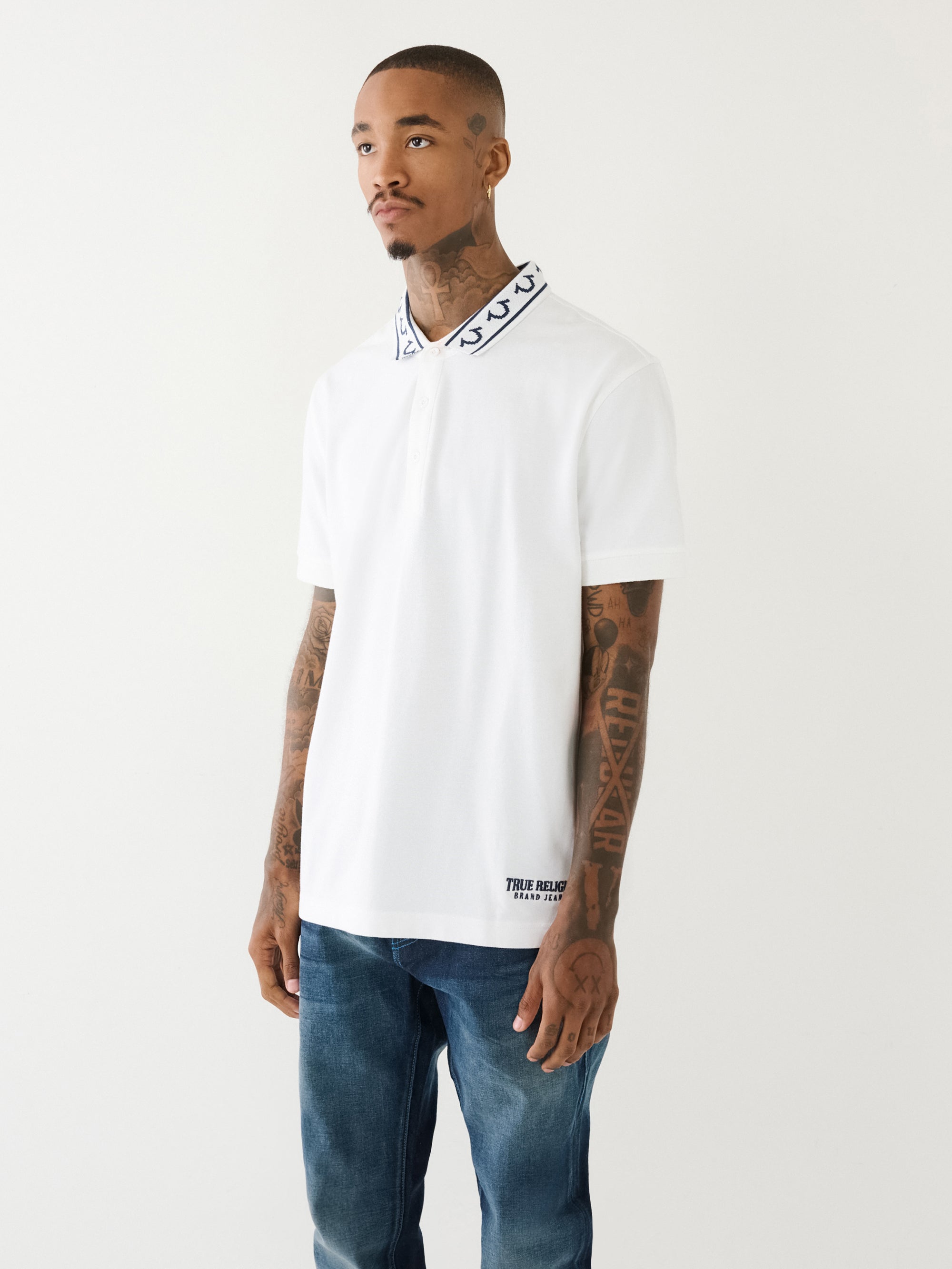 True Religion Relaxed Branded Collar SS Polo