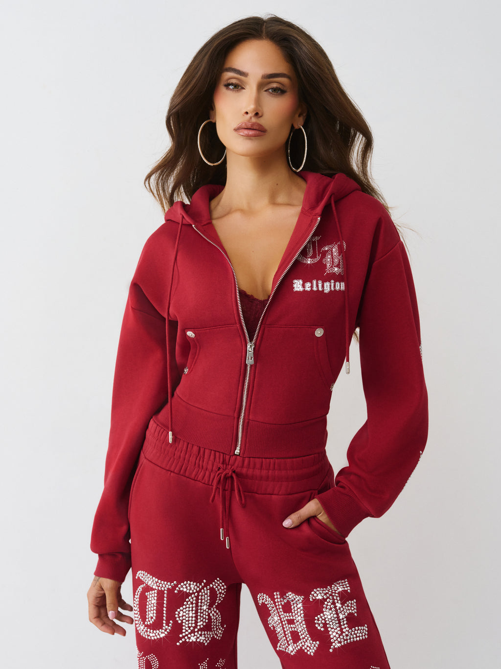 True Religion Crystal Relaxed Zip Hoodie
