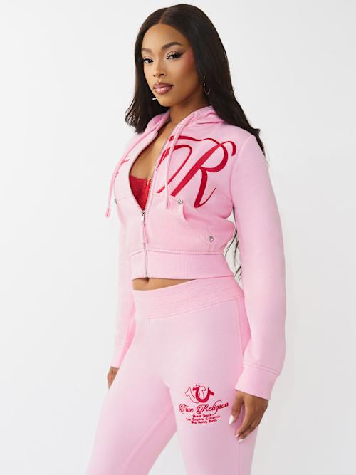 True Religion Embroidery Big T Shrunken Zip Hoodie