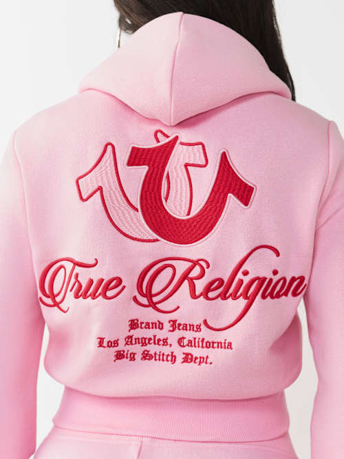 True Religion Embroidery Big T Shrunken Zip Hoodie