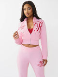 True Religion Embroidery Big T Shrunken Zip Hoodie