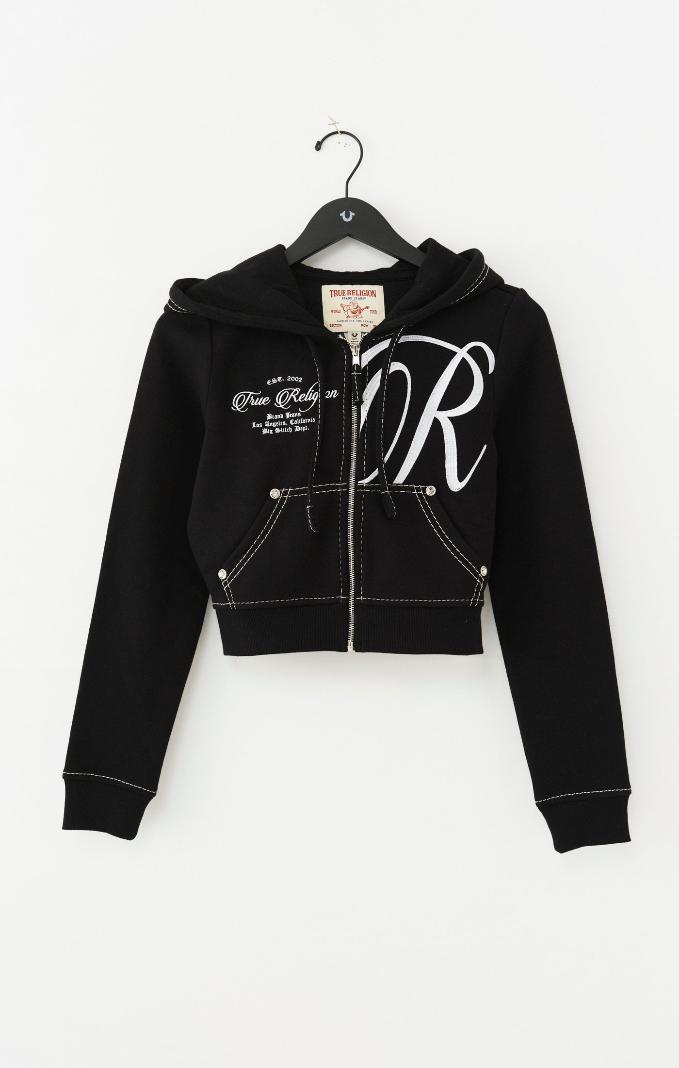 True Religion Embr Big T Shrunken Zip Hoodie