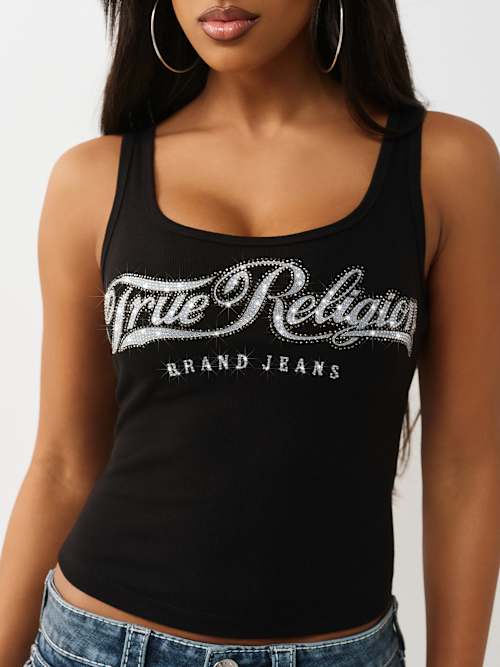 True Religion Crystal Square Neck Rib Tank