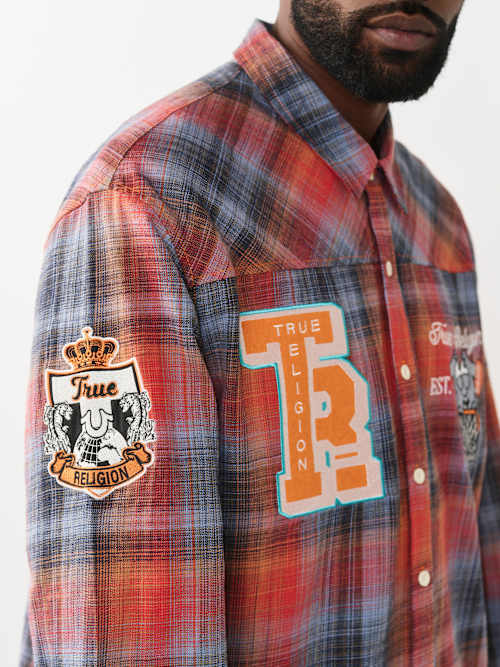 True Religion Long Sleeve Flannel Patch Shirt