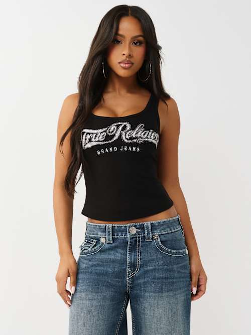True Religion Crystal Square Neck Rib Tank