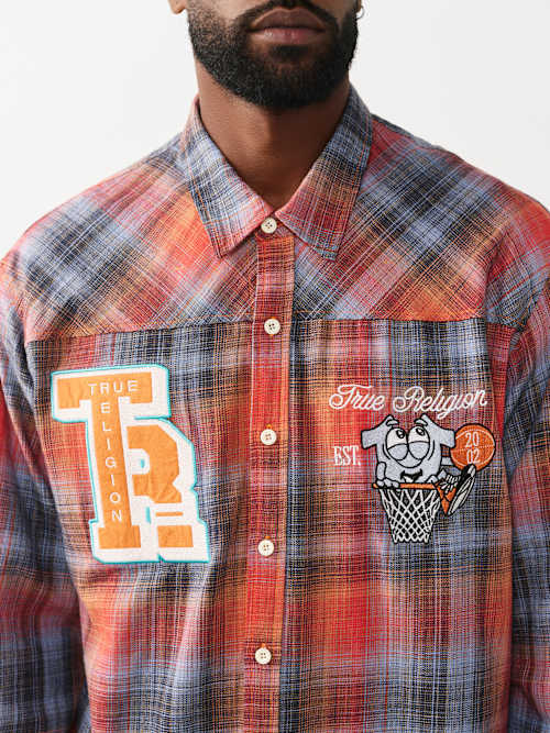 True Religion Long Sleeve Flannel Patch Shirt