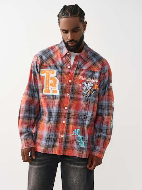 True Religion Long Sleeve Flannel Patch Shirt