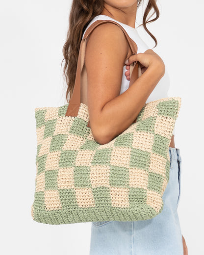 CHECKMATE STRAW BEACH BAG