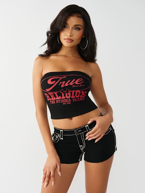 True Religion Ruched Rib Bandeau Top