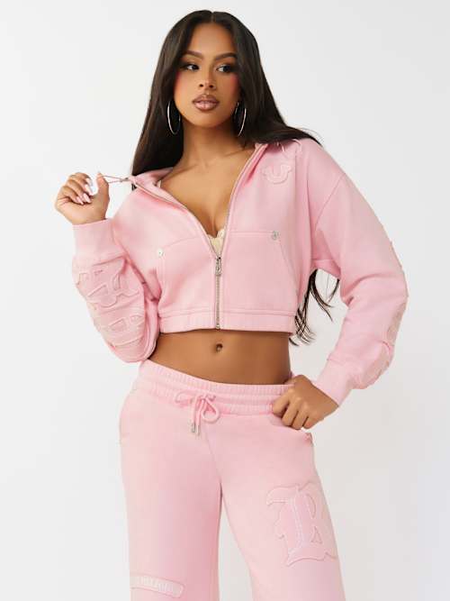 True Religion Applique Rlx Zip Up Hoodie