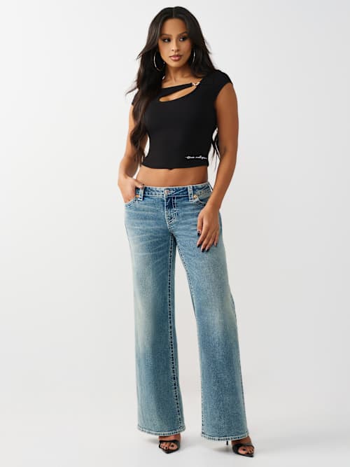 True Religion Crystal HS Cut Out Rib SS Top