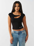 True Religion Crystal HS Cut Out Rib SS Top
