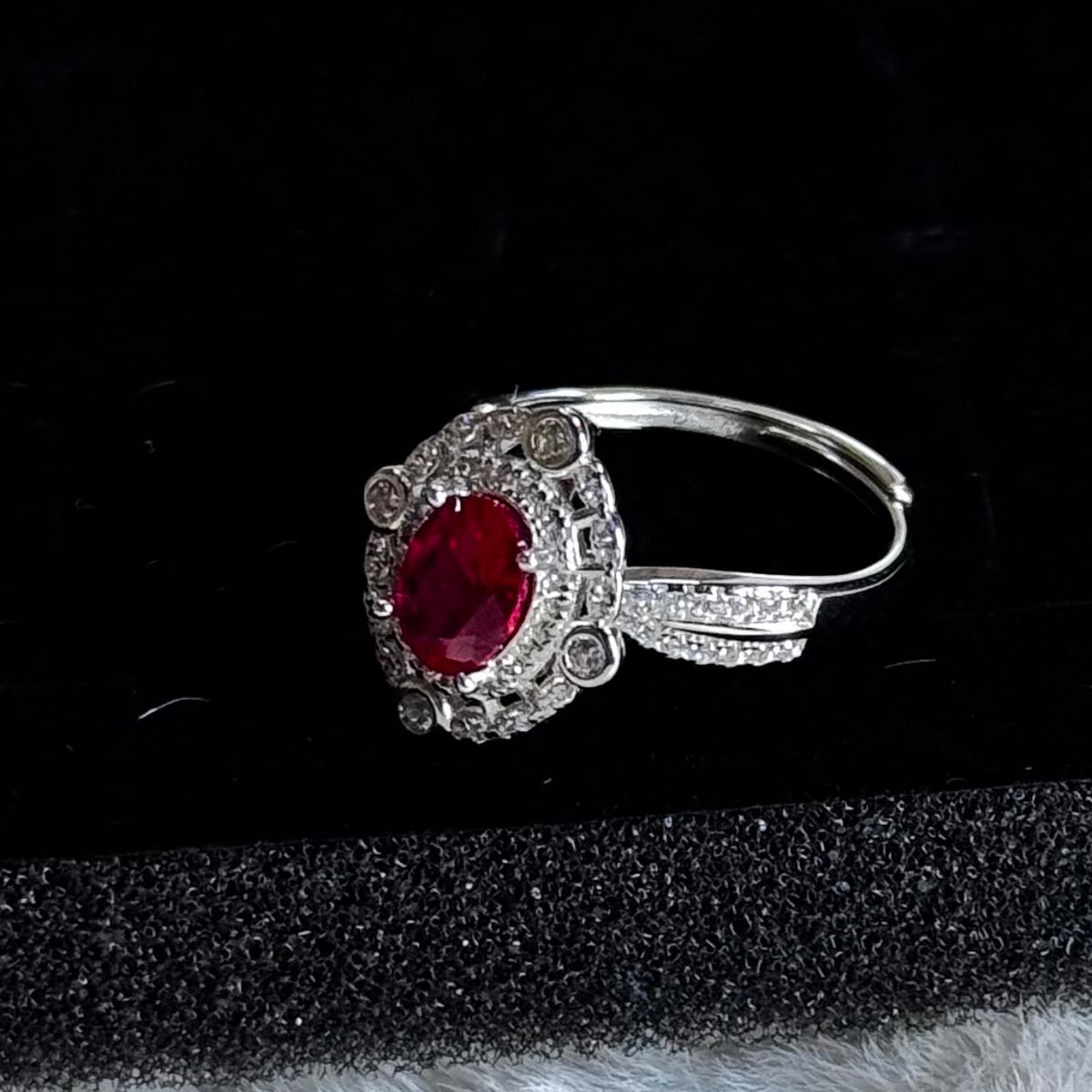 Vintage Ruby & CZ Removable Head Ring - 925 Sterling Silver Rhodium Plated